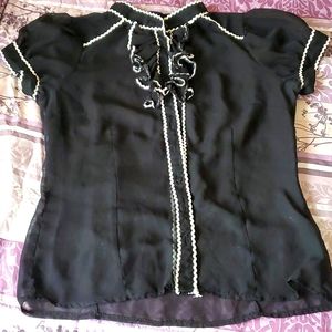 Sheer Black & White ruffle Ruffle Top - L